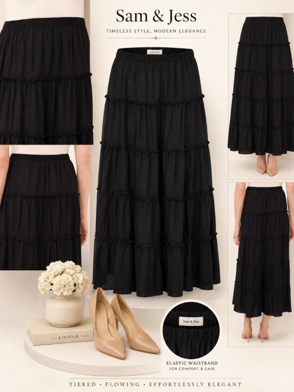 Sam & Jess Black Tiered Maxi Skirt Size XL NWT